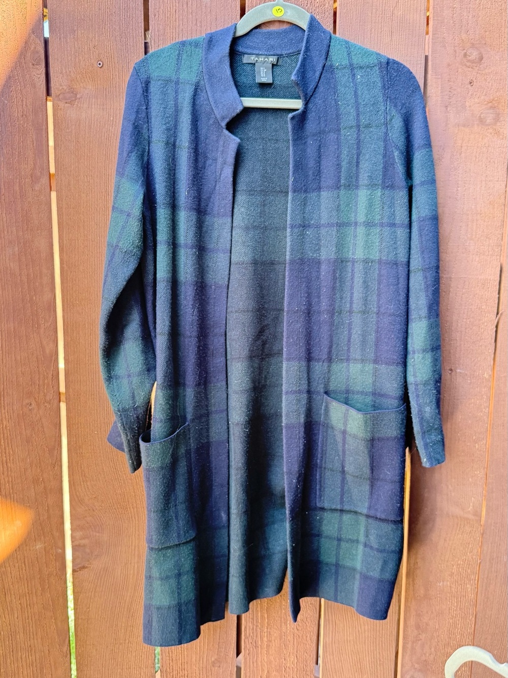 Taylor Stitch Navy and Green Plaid Open-Front Trench Coat